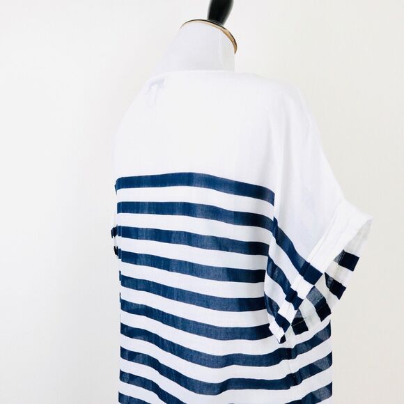 J. Crew Size S Stripe Cotton Tunic Coverup Top Semi Sheer Blue White - Picture 5 of 9